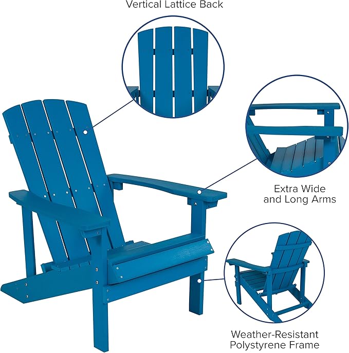 Flash Furniture Charlestown Poly Resin Adirondack Chair - Blue - All Weather - Indoor/Outdoor - Set of 4