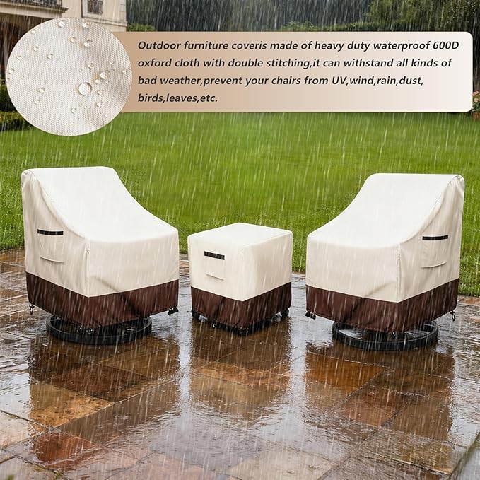 Patio Furniture Set Covers for 3 Piece Outdoor Bistro,Waterproof 100% Outdoor Furniture Cover for 2 Swivel Chairs and Coffee Table,Beige