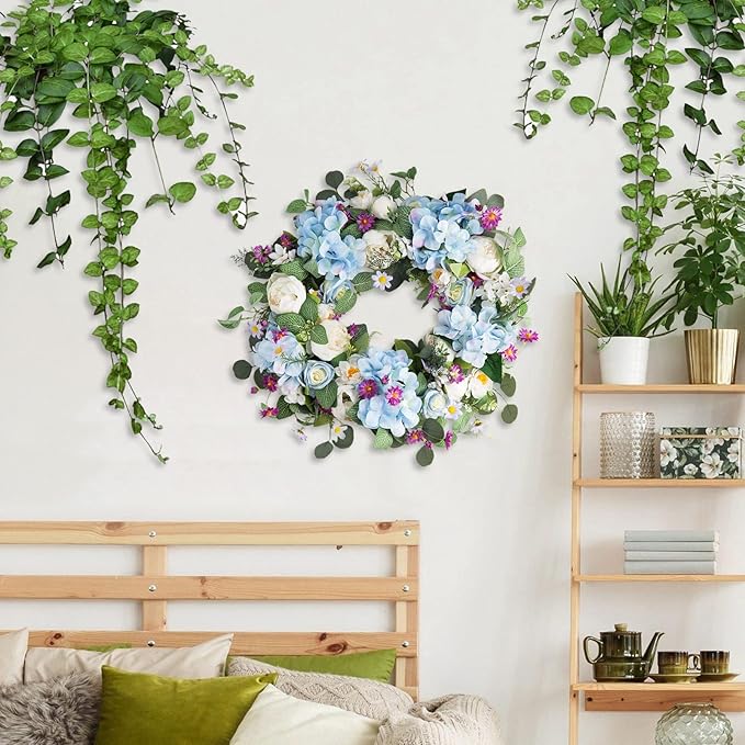 Honnesserry Spring Wreath for Front Door, Large Door Wreath for Home Decoration, 24IN Farmhouse Summer Eucalyptus Wreaths for Decor