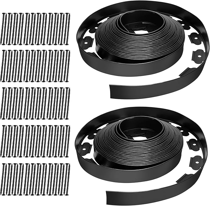 Landscape Edging 2 Inch Tall 100 FT, Garden Edging Coil with 120pcs Spikes, Edging Border Coil for Landscaping, Flower Beds, Lawn, and Yard - Black