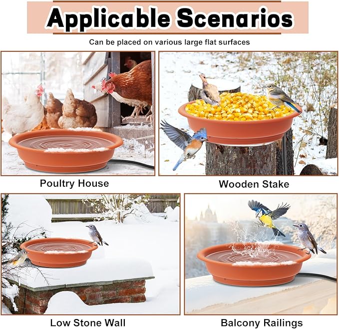 Heated Bird Bath Bowl for Outside,100W Thermostatically Controlled Heated Birdbath Single Bowl Water Heated Bird Bath for Outdoor Winter Garden Patio Yard Lawn Deck(Brown)