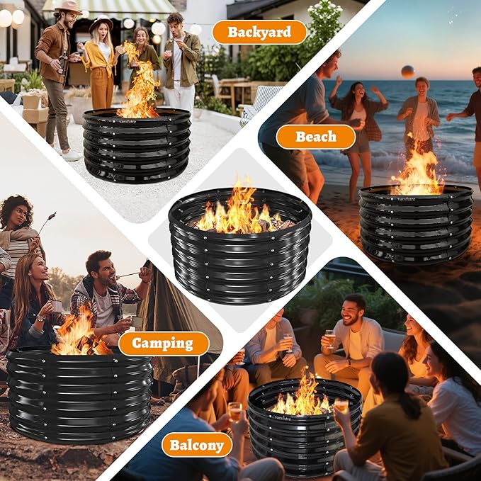 Metal Fire Pit Ring/Bonfire Fire Ring- 40 Inches Diameter, 0.8 MM Thick,1.5 ft High, Durable and Stylish for Outdoor Fire Pits,Patios and Camping (Black, 3.3X3.3X1.5 ft)