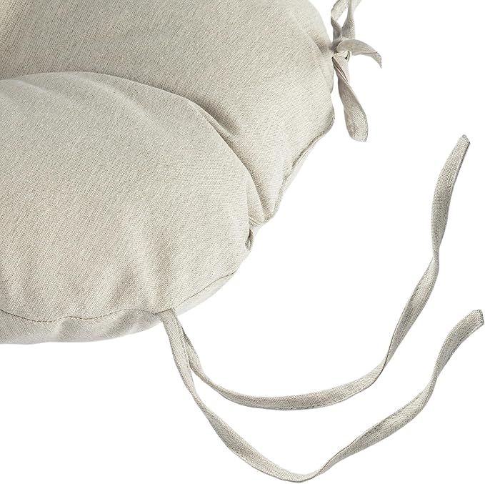 Magpie Fabrics Outdoor 15"x15"x4" Round Bistro Seat Cushions with Ties Set of 2, Tufted Waterproof Patio Floor Chair Pads for Home Garden Balcony Kitchen Office Porch, Taupe