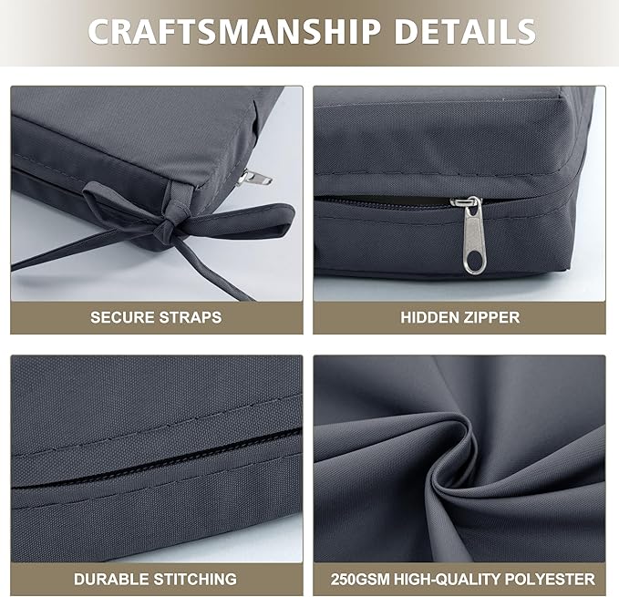Outdoor Cushions for Patio Furniture, Waterproof Outdoor Chair Cushion w/Fade-Resistant, Removable & Machine-Washable Cover, 22x22 Inch, Deep Seat Sofa/Couch Pad Replacement – Set of 1/2/4, Dark Grey