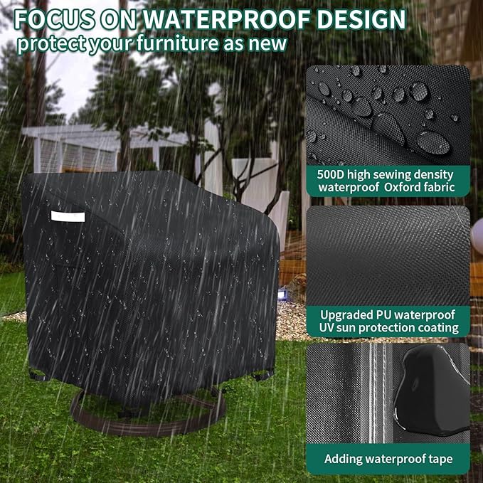 AKEfit Outdoor Swivel Lounge Chair Cover 2 Pack,Heavy Duty Waterproof Patio Chair Covers for All-Weather Protection Outdoor Lawn Furniture,Black-33Wx35Dx38.5H inches