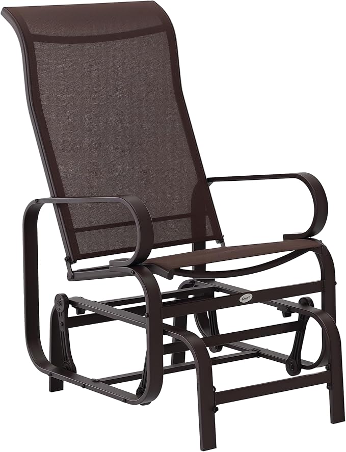 Outsunny Outdoor Glider Chair, Gliders for Outside Patio with Smooth Gliding Mechanism and Lightweight Construction for Backyard, Brown