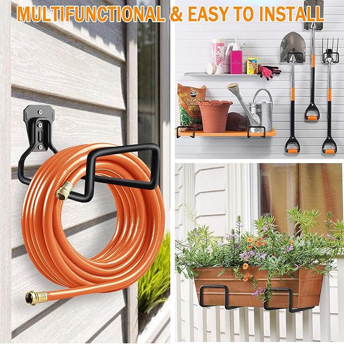 Hose Hanger, Hose Holder Wall Mount Heavy Duty Organizer for Garden Hoses Metal Hook Outdoor Rack for Water Hoses, 3 Pack