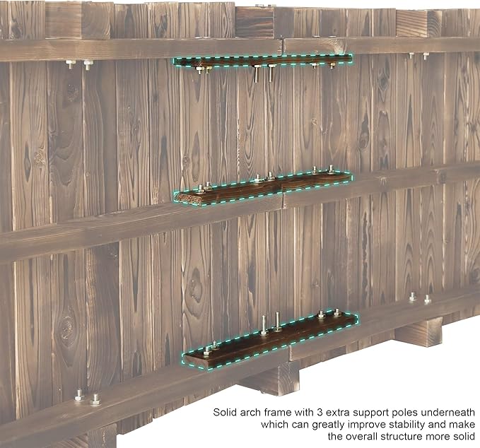 5FT Wooden Garden Bridge Arch Stained Finish Footbridge Decorative Backyard Bridge with Double Safety Railings Outdoor Lawn Pond Bridge Walkway for Garden Yard Patio Courtyard Farm Stream Creek