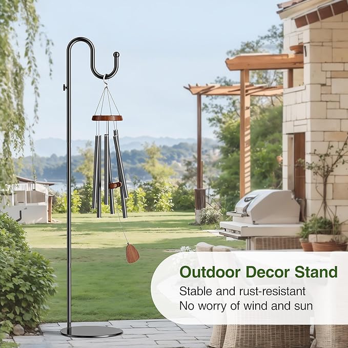 74" Shepherds Hook Stand: Hanging Wind Chimes, Bird Feeders, Plants, Lanterns and Wreath, Adjustable Free Standing Pole Holder with Heavy Duty Base for Indoor & Outdoor, Holds Up to 20 LBS