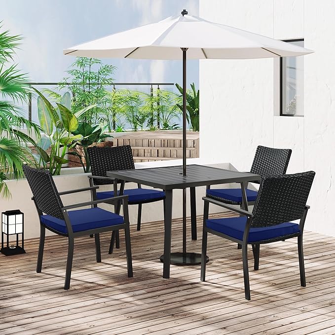 Outdoor Chair Cushions 16 x 17 Inch, Set of 4, Waterproof Patio Chair Cushions with Tie 5 Year Color Fastness Thick Outdoor Seat Cushion for Garden Lawn Patio Furniture Navy