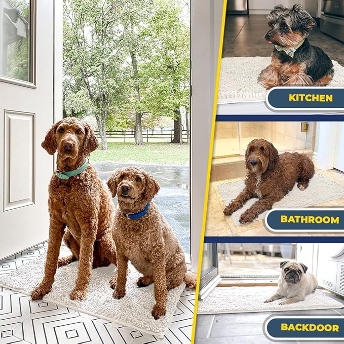 Muddy Mat® | Super Absorbent Door Mat Indoor, Microfiber Quick Dry Chenille Entryway Rug, Non-Slip Front Door Mat, Indoor Mats for Entryway, Machine Washable Pet Rug, White 59"x35"