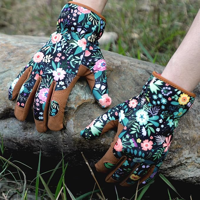 Pleneal Gardening Gloves for Women - Leather Garden Gloves Thorn Proof, Outdoor Protective Working Gloves