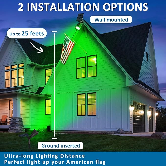 T-SUNUS Green Solar Lights Outdoor Christmas, IP65 Waterproof Garden Spotlights Auto On/Off Security Landscape Spotlight Spot Light for St. Patrick's Day Halloween Tree Patio Yard Driveway Pond 2 Pack