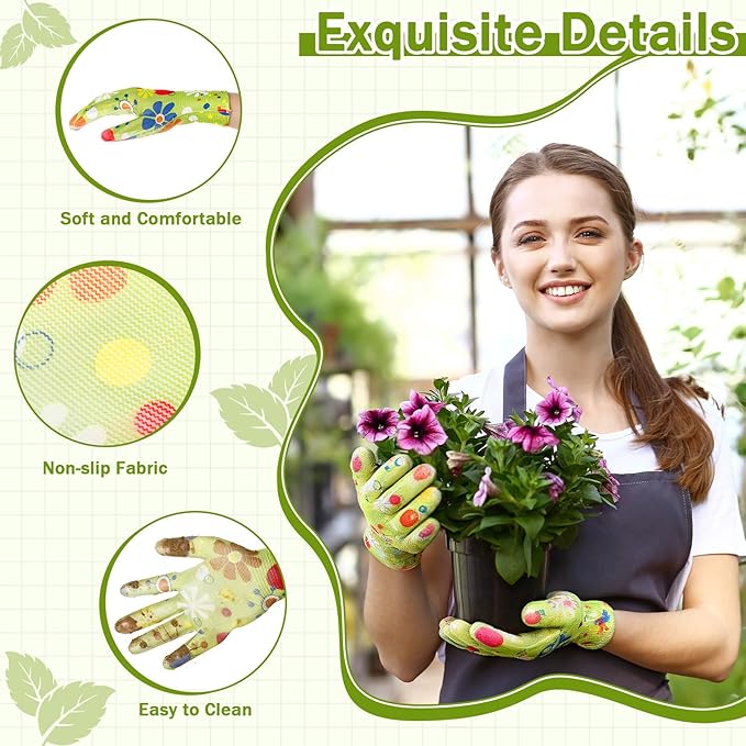 24 Pairs Gardening Gloves for Women PU Coated Breathable Non-slip Knitting Gloves for Gardening Planting Seeding
