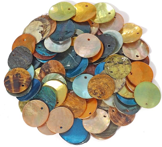 Firstmeet Shell Beads 65pcs Natural 20mm Flat Round Mussel Shell Coin Drop Charm Beads with Iridescent Back for Handcraft Jewelry Making(DIY-1023-Forest Mix-20)