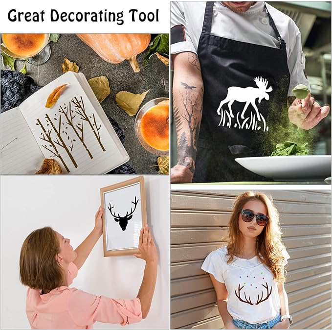 Marspark 66 Pcs Spring Easter Small Stencils for Crafts Reusable 3 Inch Stencils for Painting on Wood DIY Craft Paint Template for Wall Home Decor Card Rock Canvas Drawing Holiday (Deer)