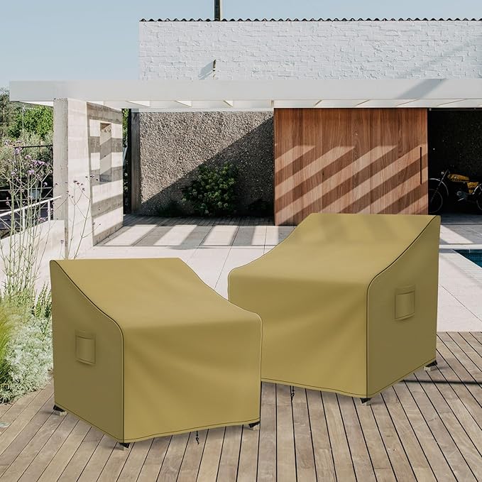 Patio Furniture Covers Waterproof for Chairs, Lawn Outdoor Chair Covers 2 Pack, Patio Chair Covers for Outdoor Furniture Fits up to 30W x 37D x 31H inches, Khaki