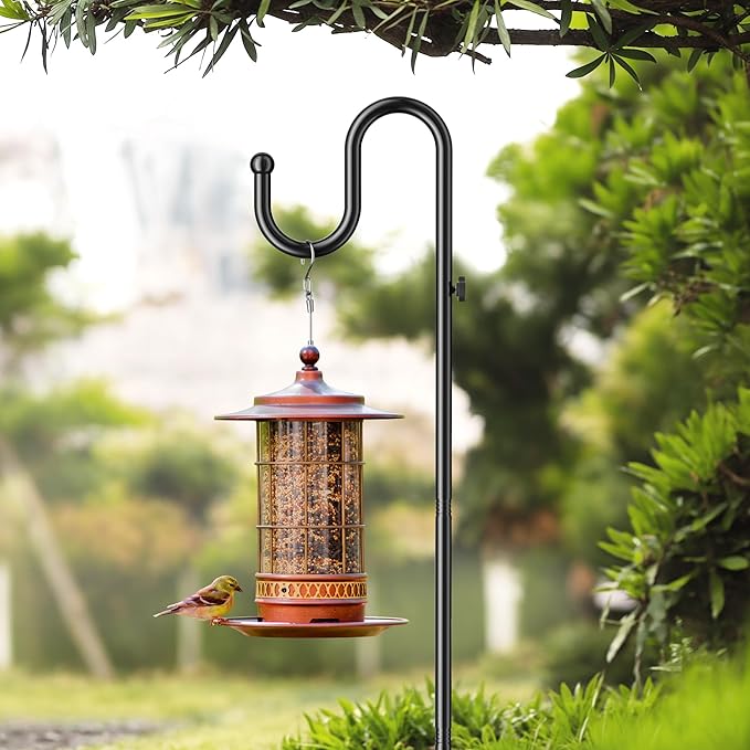 74" Shepherds Hook Stand: Hanging Wind Chimes, Bird Feeders, Plants, Lanterns and Wreath, Adjustable Free Standing Pole Holder with Heavy Duty Base for Indoor & Outdoor, Holds Up to 20 LBS