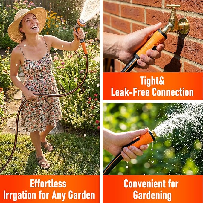 Garden Hose 50 ft x 5/8", Heavy Duty Water Hose, Flexible and Durable, Kink Resistant Lightweight Hybrid Hose, Leakproof Yard Hose with Male to Female Fittings