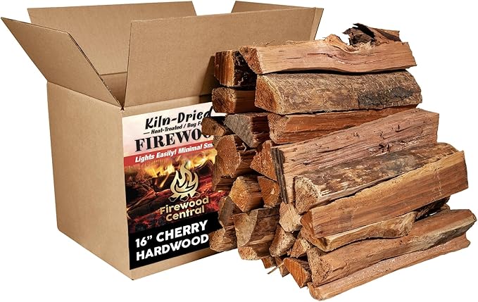 Kiln-Dried PA Cherry – 16” Splits (Approx. 38 lb) – Sweet Smoking Wood for Cooking, Grilling, Wood-Fired Ovens & Campfires – Easy Light, Low Smoke, USA-Sourced