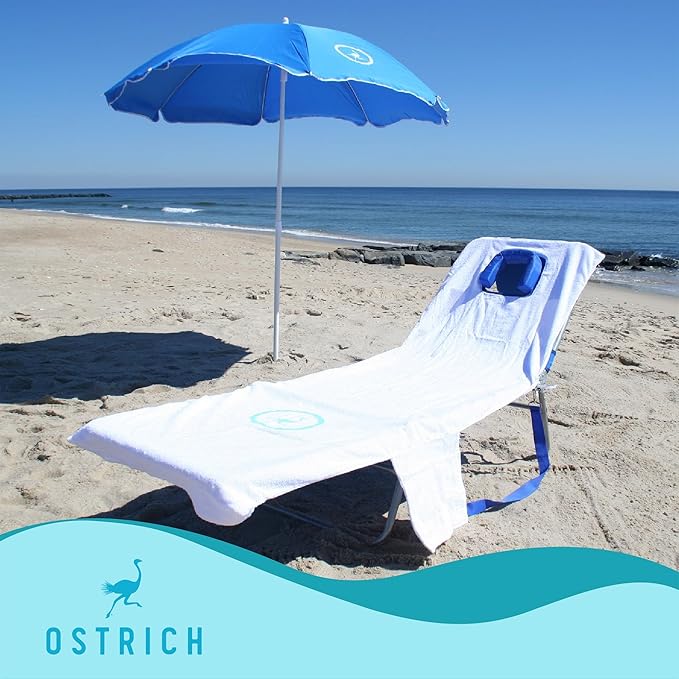 Ostrich Beach Lounge Chair, Folding & Reclining Outdoor Chaise Lounger, Red - Portable Adjustable Recliner Chair for Lawn, Pool, Patio, Garden, and Yard