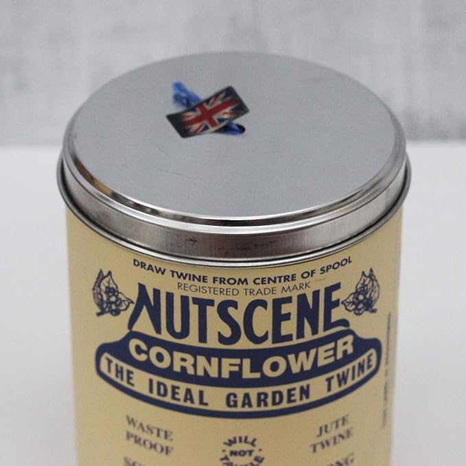 NUTSCENE Iconic Tin (Tin ‘O’ Twine) with Their Heritage Scottish Jute Twine and Hole in Top for Easy Dispensing. 14 Colors to Choose from. 164 Yards. (Cornflower)
