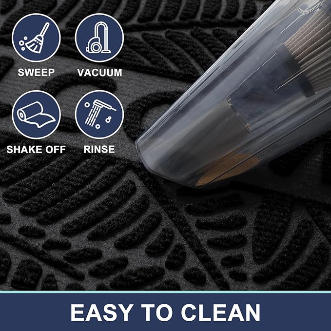 Smiry Welcome Mat Indoor Outdoor, All-Season Waterproof Front Door Mat, Sturdy Natural Rubber Doormat, Non-Slip, Easy Clean, Low Profile Dirt Trapper for Porch Patio Entrance, 71x23, Black