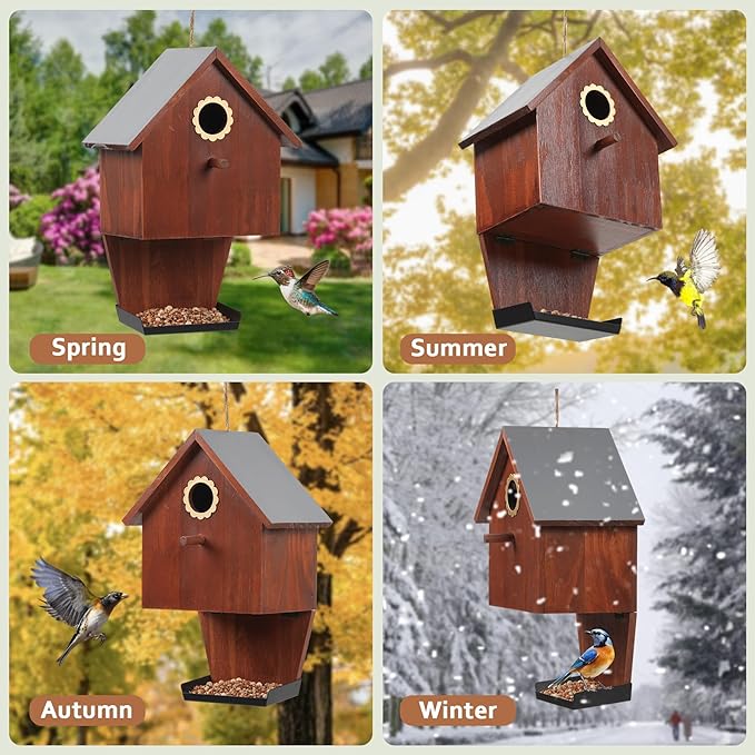 Bird Houses for Outsid,Wood Birdhouse,Hanging Bird Feeder,Garden Wild Bird Feeders for Bluebird Finch Cardinal Hummingbirds Chickadee Wren, Gift for Bird Lovers