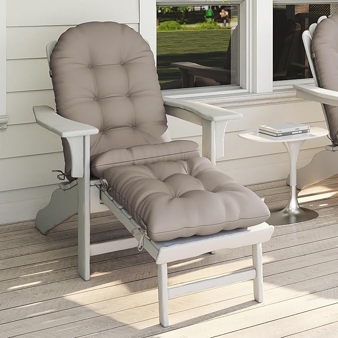 Adirondack Chair Cushion with Ottoman, Folding Adjustable Adirondack Seat Cushions, Waterproof Adirondack Patio Chair Pads for Garden, Deck, or Poolside, Large-Beige-1