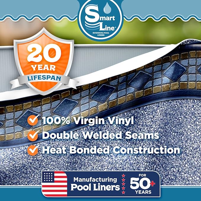 SmartLine 15 ft Round Swimming Pool Liner | Laguna | Unibead Style | 52 Inch Wall Height | 20 Gauge Heavy Duty Virgin Vinyl | Designed for Steel Sided Above Ground Pools