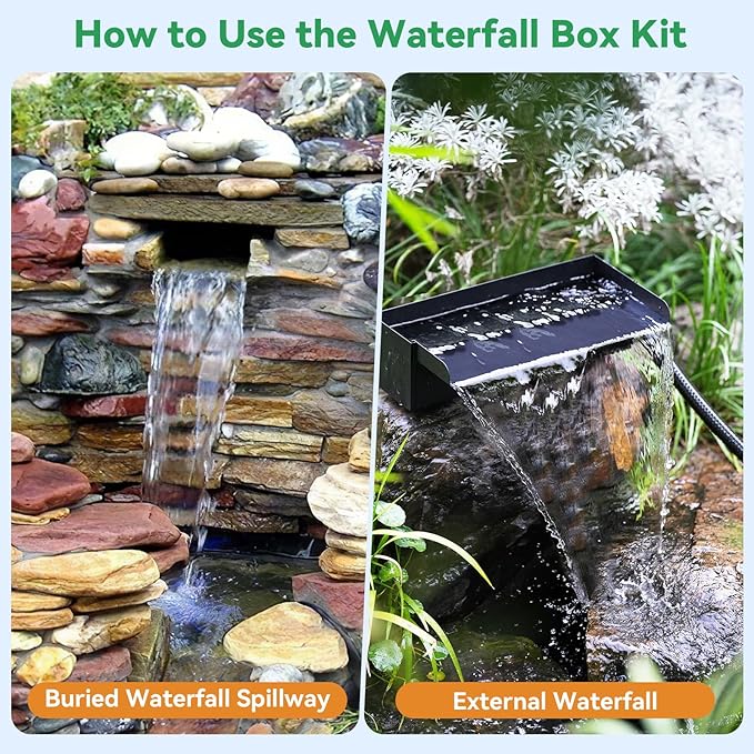 POPOSOAP Pond Waterfall Box with Pump Kit, 11.8inch 304 Stainless Steel Pond Waterfall Spillway with 40W 660GPH Pump for Ponds, All-in-l Pond Spillway for Garden Waterfall Water Feature-P43X