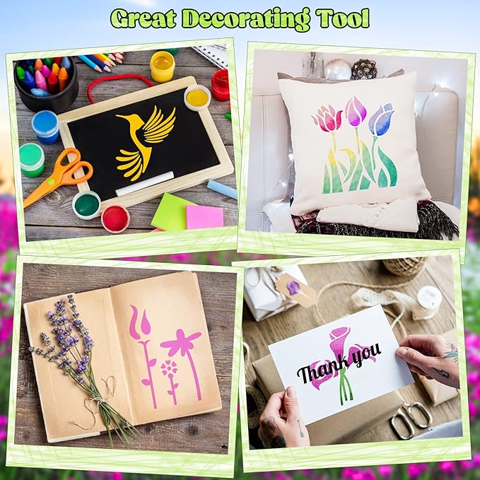 Marspark 66 Pcs Spring Easter Small Stencils for Crafts Reusable 3 Inch Stencils for Painting on Wood DIY Craft Paint Template for Wall Home Decor Card Rock Canvas Drawing Holiday (Flowering Plants)