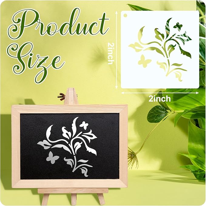 Fainne 100 Pcs 2 Inch Stencils Small Stencils for Painting on Wood Reusable Painting Templates Crafts for DIY Scrapbook, Wood, Wall, Fabric, Rock, Chalkboard, Sign(Flower, Plants)