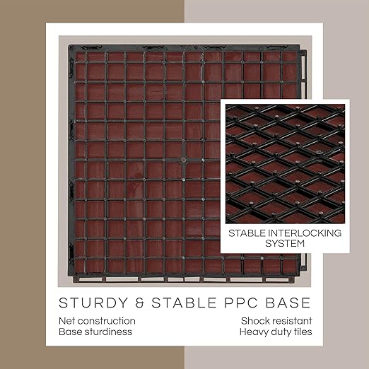 10 Pcs Deck Tiles, Patio Flooring - Outdoor Waterproof Acacia Wood Tiles for All Weather Use - Balcony, Backyard, Indoor & Outdoor (Natural Rosewood, 10 Square Ft)
