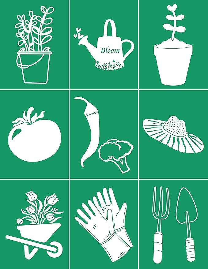 DGAGA Garden Tools Silk Screen Stencils Self Adhesive Screen Printing Stencil Reusable Bloom Mesh Stencils Vegetable Chalk Stencils for Chalk Paste Paint on Wood Signs, Fabric,DIY Garden Decor