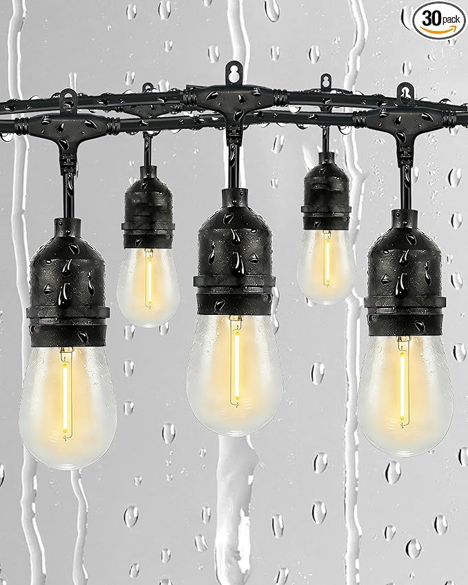 50FT Outdoor String Lights for Patio, Balcony & Porch – 32 LED Edison Bulbs (1.6FT Spacing), Dimmable Heavy-Duty Patio Lights for Backyard, Gazebo, Bistro, Camping, Party and Garden Decor