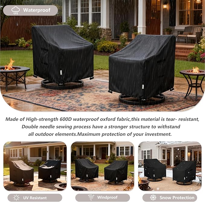 Patio Chair Covers Waterproof Patio Furniture Covers,33W x 37D x 38 H Inches Outdoor Swivel Chair Cover 2 Pack -Black