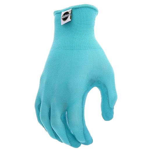 Miracle-Gro MG37164 Stretch Knit Gardening Gloves - Aqua Blue, Medium/Large, PU Work Gloves with Nylon Shell, Water Resistant