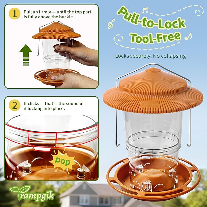 Outdoor Bird Feeder, Retractable Bird Feeder Hanging, Metal Hanger, Rainproof & Leak-Proof, Terracotta, Pack of 2