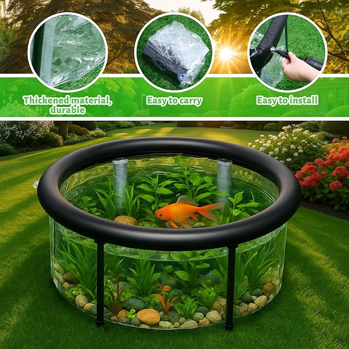 Pop up Pond, 27.6 x 11.81 Inch Pop up Inflatable Pond Kit Outdoor Indoor Aquarium Water Feature Container with Aeration Pump Above Ground Backyard Patio Garden Decoration