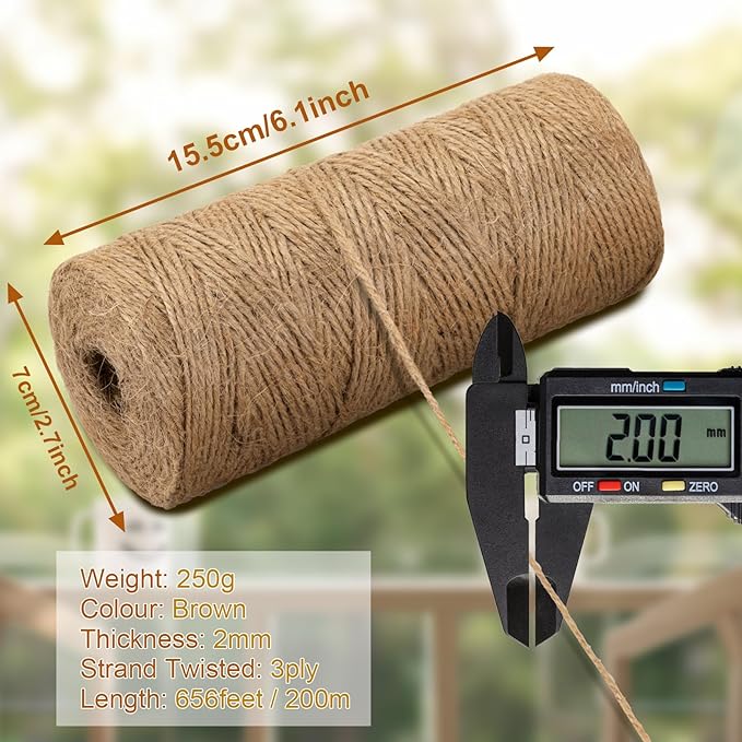 Twine String 656 Feet Long Jute Twine Hemp Rope for Gardening Crafts Giftwares Wrapping Packing Wedding Decor, Brown 1 Rolls