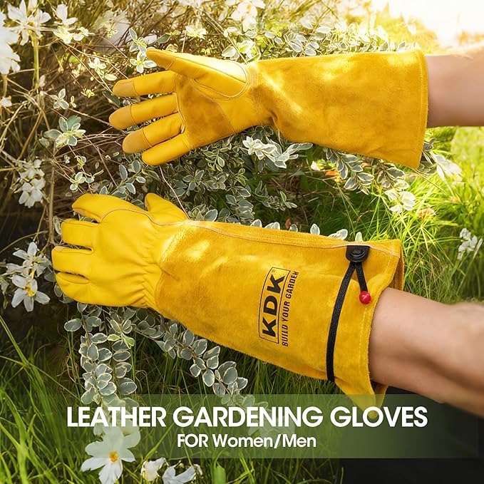 Long Cowhide Gardening Gloves for Women Men, Thorn Proof Garden Gloves for Rose Pruning, Cactus Heavy Duty Gauntlet