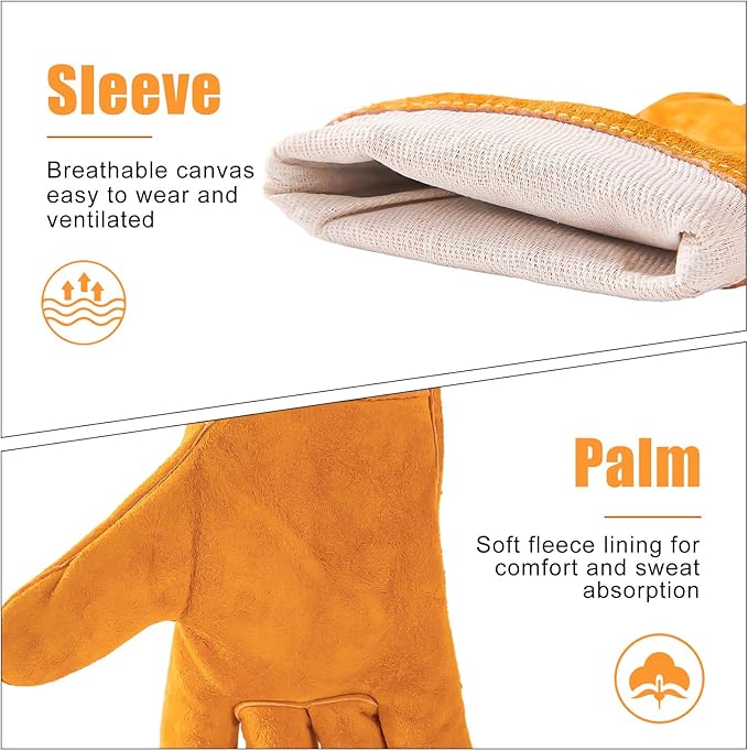 14IN Welding Gloves 932℉ Fire & Heat Resistant - Premium Leather Forge Gloves for Welder, Blacksmith, Fireplace, Wood Stove, Fire Pit, Grilling, Furnace