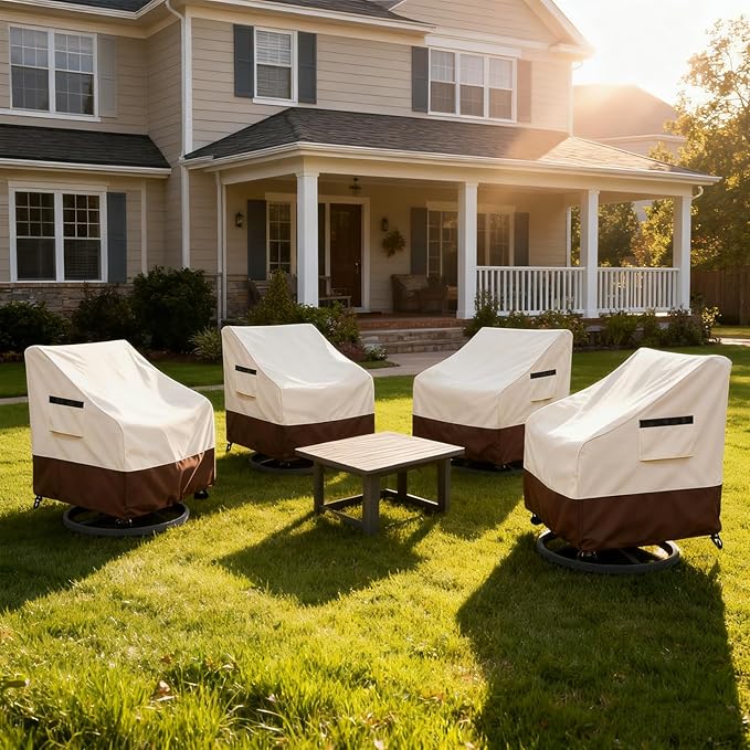Patio Chair Covers Waterproof Patio Furniture Covers,33W x 37D x 38.5H Inches Outdoor Swivel Chair Cover 4 Pack -Beige