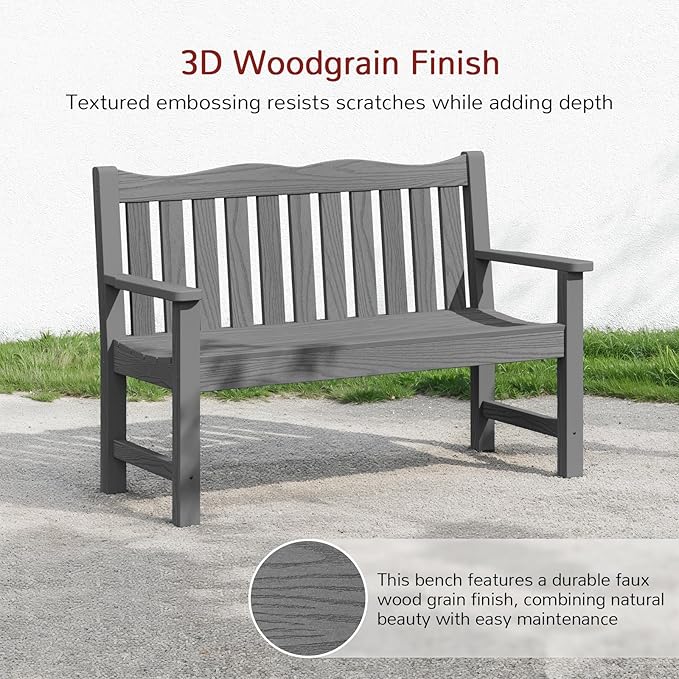 Stoog Outdoor Bench, Waterproof Garden Benches Set of 2, Never Rot or Fade, Used for Garden, Porch, Backyard and Deck, Grey