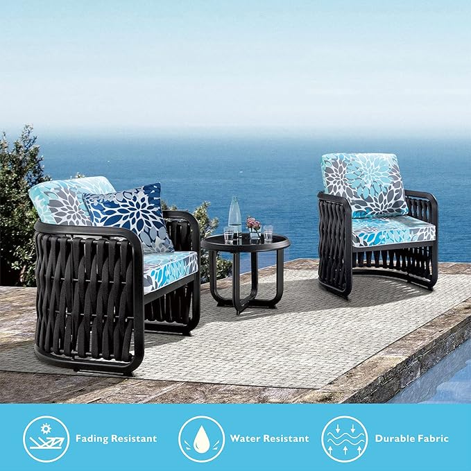 JMGBird Outdoor Chair Cushions 19x19 Inch Set of 2 - Waterproof Patio Seat Cushions with Ties, 3-Year Color Fastness, High Density Foam Square Cushions for Garden Furniture