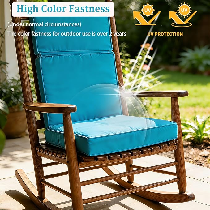 2 Pieces High Back Patio Chair Cushions, Fade Resistant Outdoor Rocking Chair Cushions, Office Chair Back Support Cushion (Lake Blue, Seat (21''x21''x3'')+Backrest (21''x28''x3''))