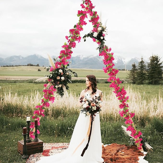 IPOPU Deep Pink Bougainvillea Artificial Garland 5.9FT 1 PCS – Faux Bougainvillea Vines, Silk Flower Garland for Outdoor Wall, Wedding, Party Backdrop