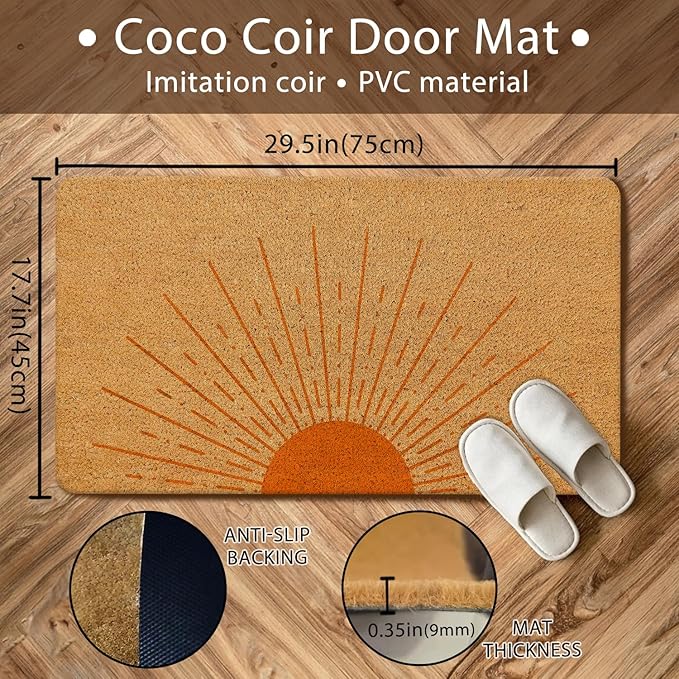 Nogrit Boho Coir Doormat for Outdoor Entrance, Boho Welcome Mat Front Door Mats Outdoor Indoor Door Mats for Entryway Coir Doormats for Entrance 17x30 (Orange Sun)