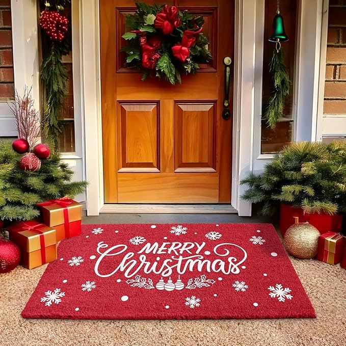 LuxUrux Extra Large Christmas Door Mat 3x5 Feet – Merry Christmas Coir Doormat for Front Porch – Durable Outdoor Holiday Rug with Non-Slip Back – Christmas Welcome Mat Outdoor Décor
